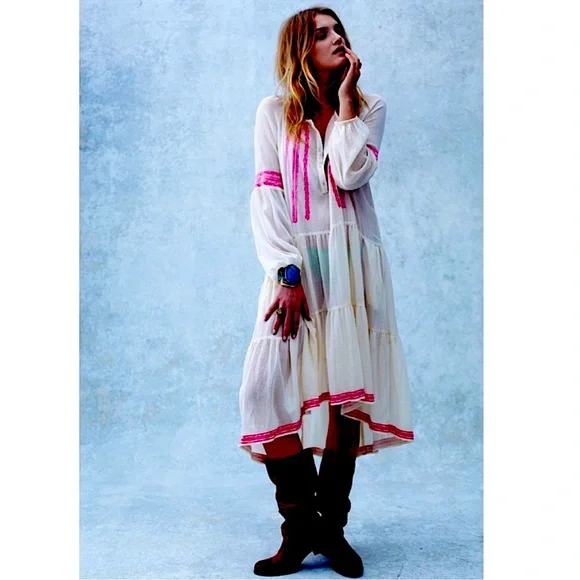 Free People | Dresses | Free People Embroidered Peasant Gypsy Spell Maxi  Dress Hilow Boho Size Xs | Poshmark